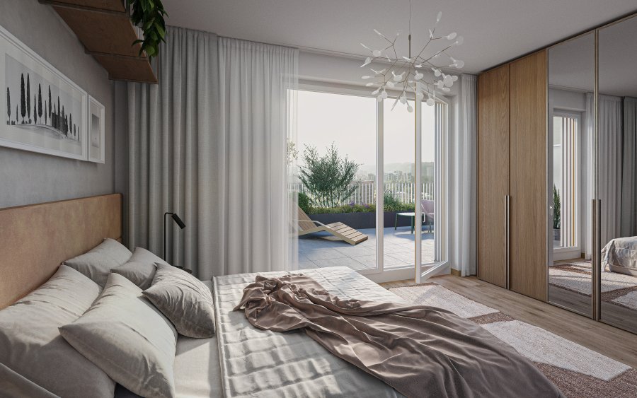 Bedroom with city view