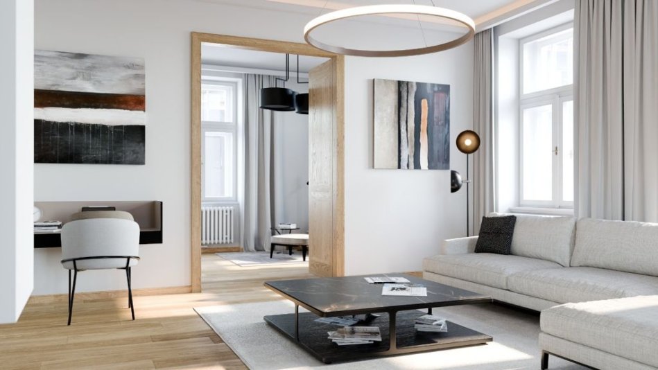 Trendy luxusních bytů v Praze | Minimalismus, dřevěné podlahy i světlý interiér