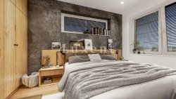 ložnice se zataženými okny