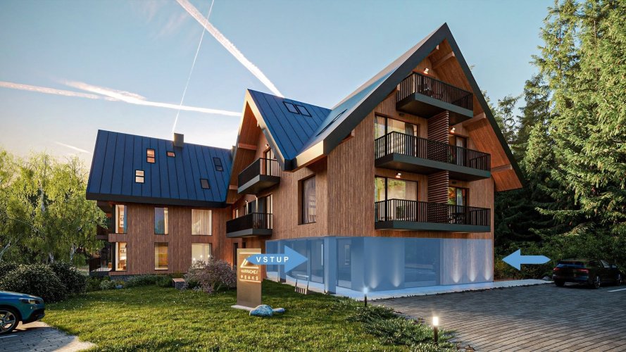 Prodej luxusního obchodního prostoru, 108,3 m², v novém horském projektu HARRACHOV PEAKS v Krkonoších, Harrachov